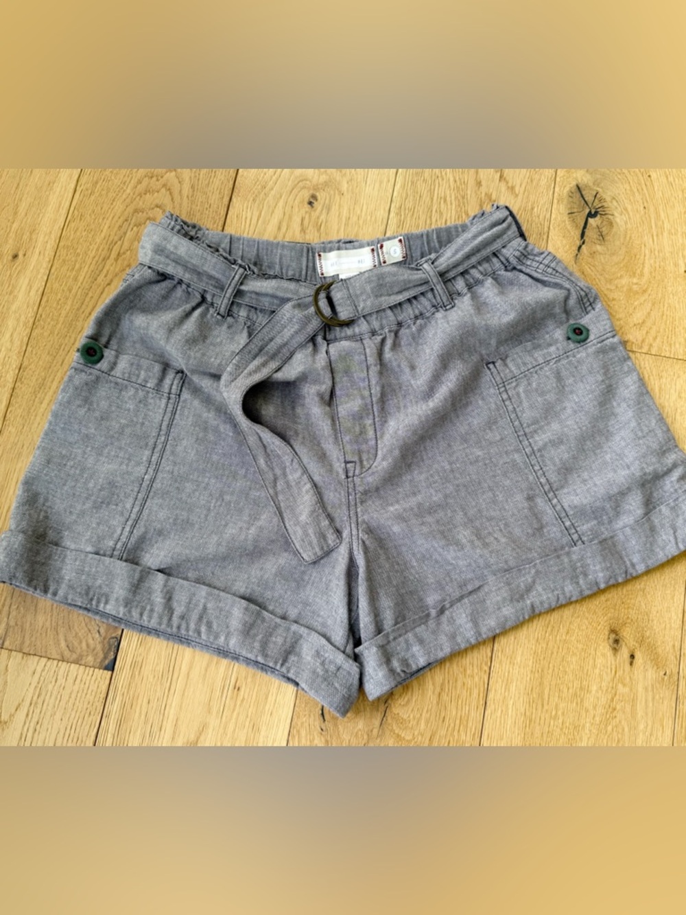 High-Waist Gray Linen-Blend Shorts with Belt